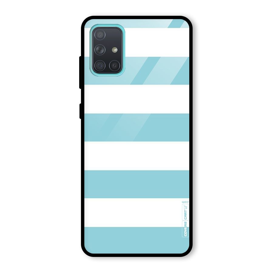 Pastel Blue White Stripes Glass Back Case for Galaxy A71
