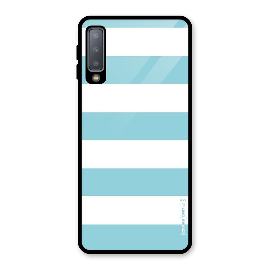 Pastel Blue White Stripes Glass Back Case for Galaxy A7 (2018)