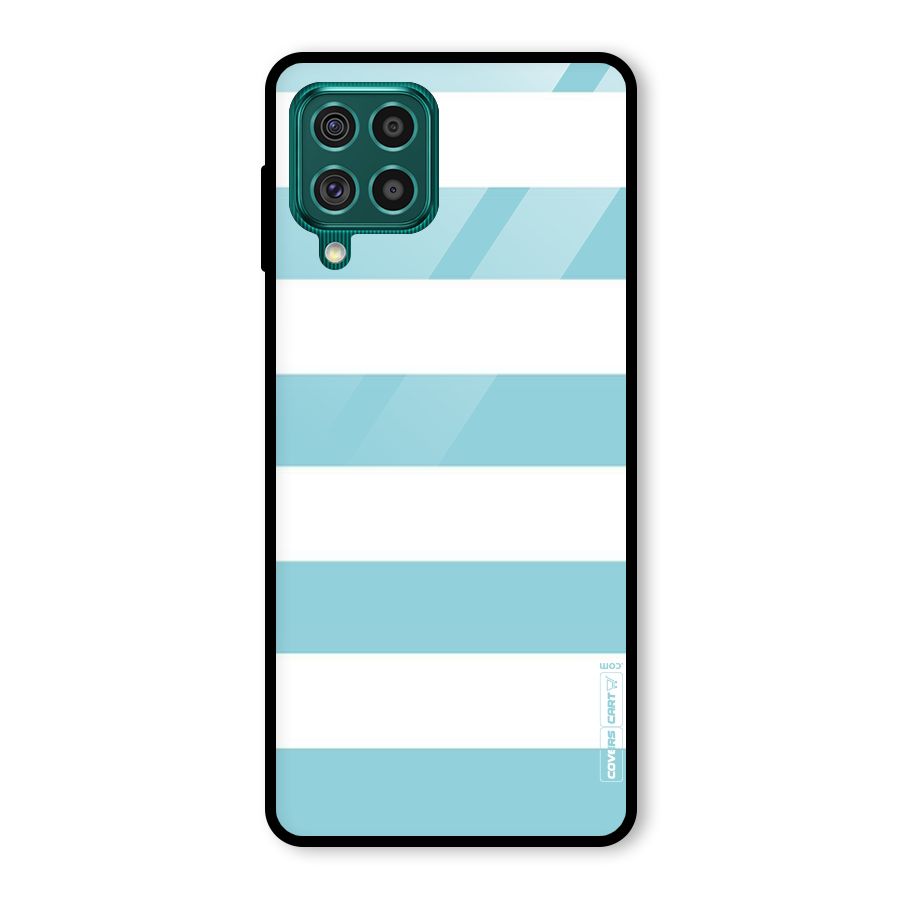Pastel Blue White Stripes Glass Back Case for Galaxy F62