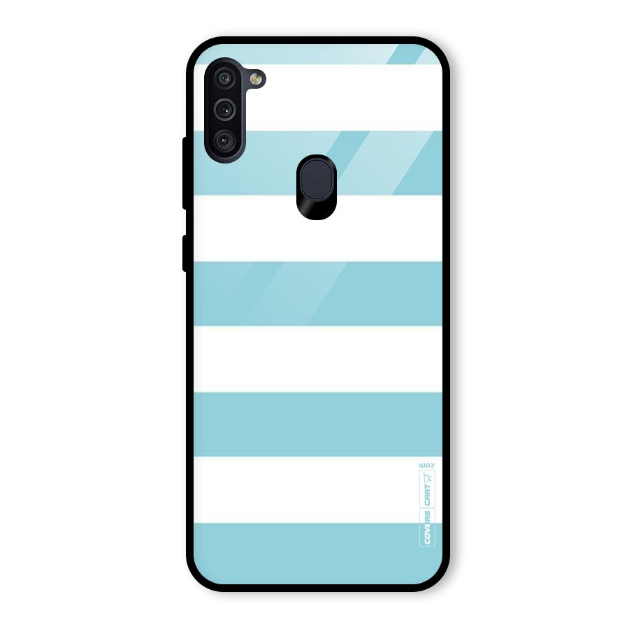 Pastel Blue White Stripes Glass Back Case for Galaxy M11