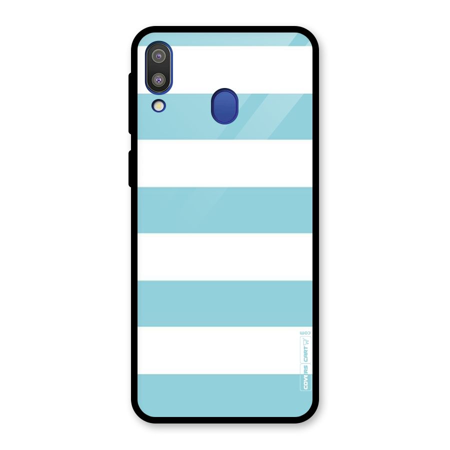 Pastel Blue White Stripes Glass Back Case for Galaxy M20