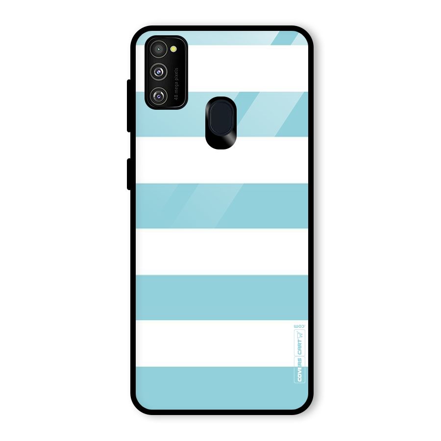 Pastel Blue White Stripes Glass Back Case for Galaxy M21