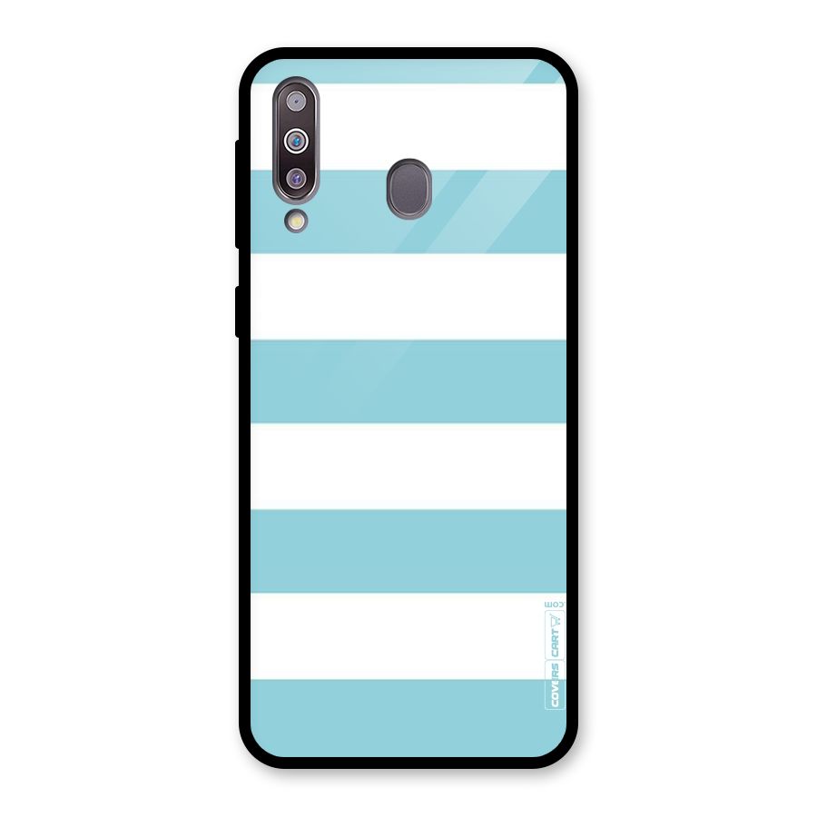 Pastel Blue White Stripes Glass Back Case for Galaxy M30