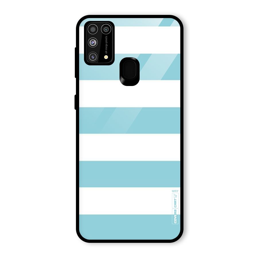 Pastel Blue White Stripes Glass Back Case for Galaxy M31