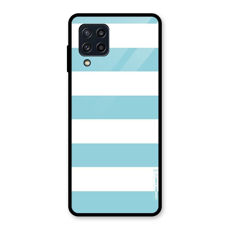 Pastel Blue White Stripes Glass Back Case for Galaxy M32
