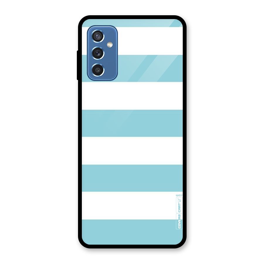 Pastel Blue White Stripes Glass Back Case for Galaxy M52 5G