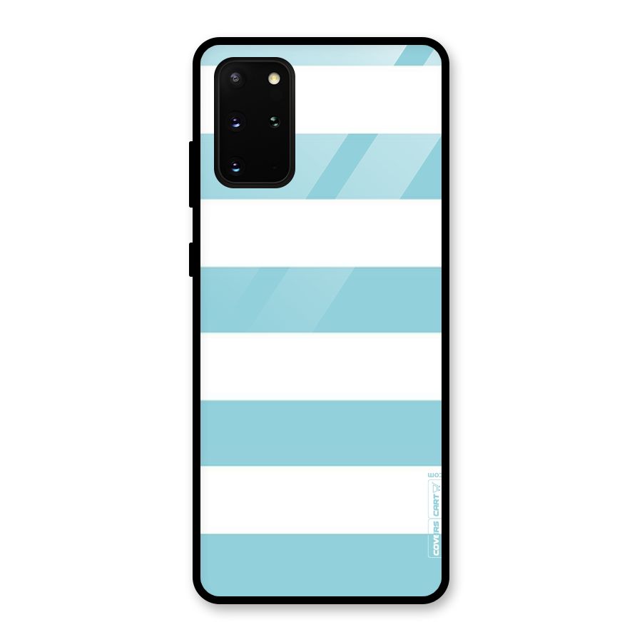 Pastel Blue White Stripes Glass Back Case for Galaxy S20 Plus