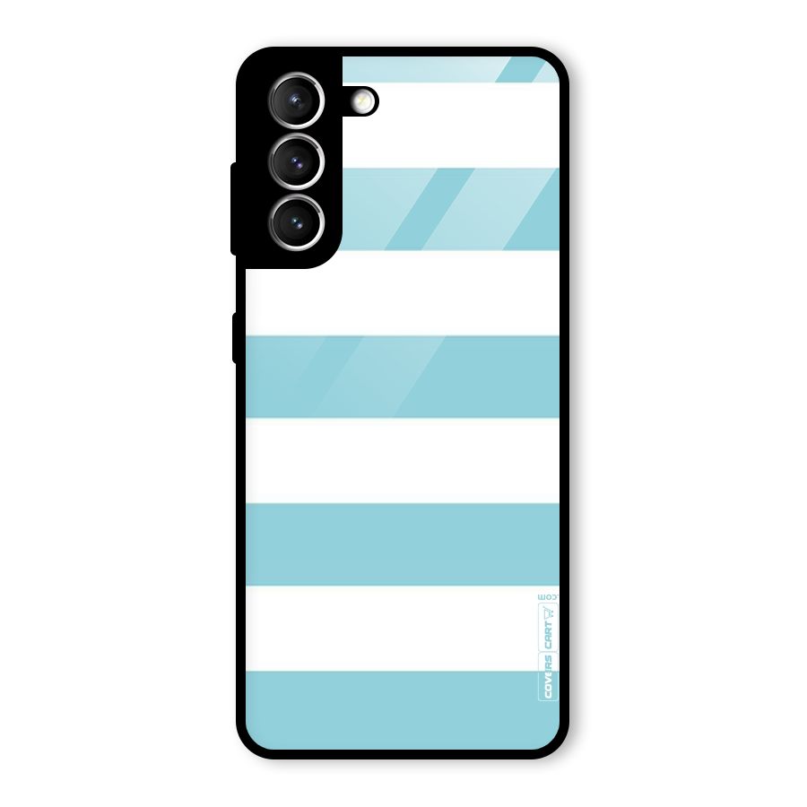 Pastel Blue White Stripes Glass Back Case for Galaxy S21 5G