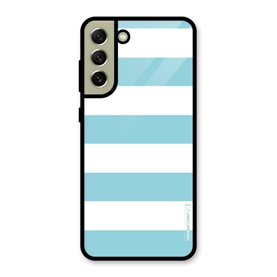 Pastel Blue White Stripes Glass Back Case for Galaxy S21 FE 5G