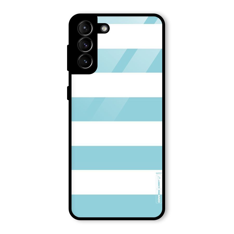 Pastel Blue White Stripes Glass Back Case for Galaxy S21 Plus