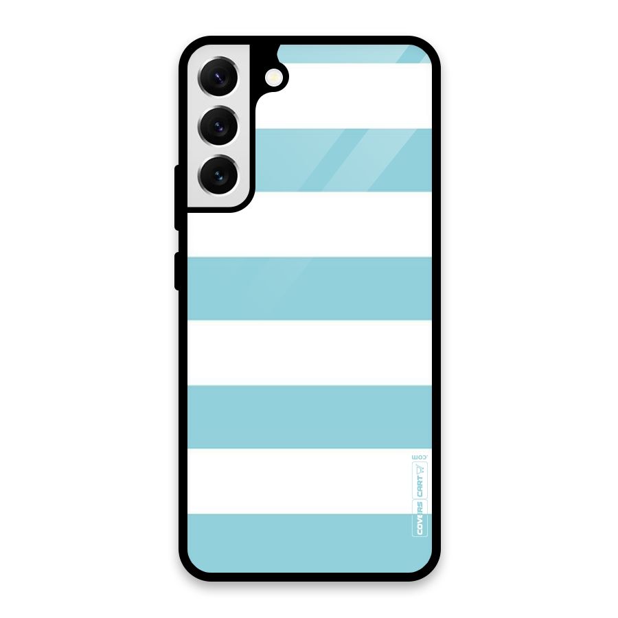 Pastel Blue White Stripes Glass Back Case for Galaxy S22 Plus 5G