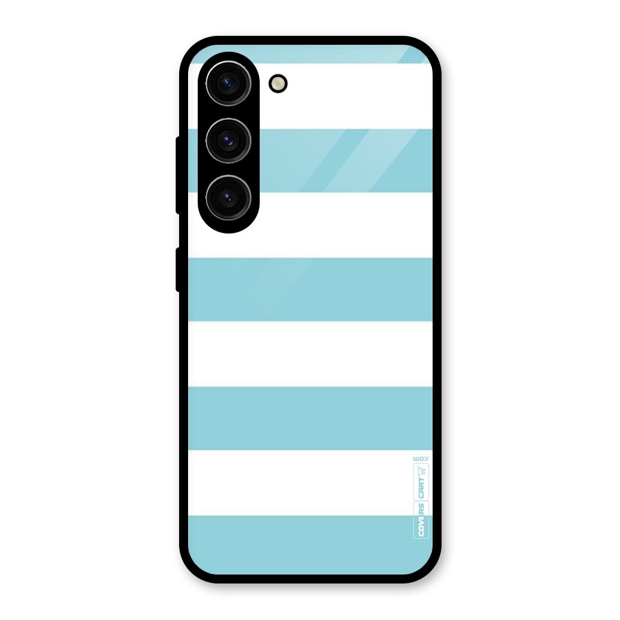 Pastel Blue White Stripes Glass Back Case for Galaxy S23