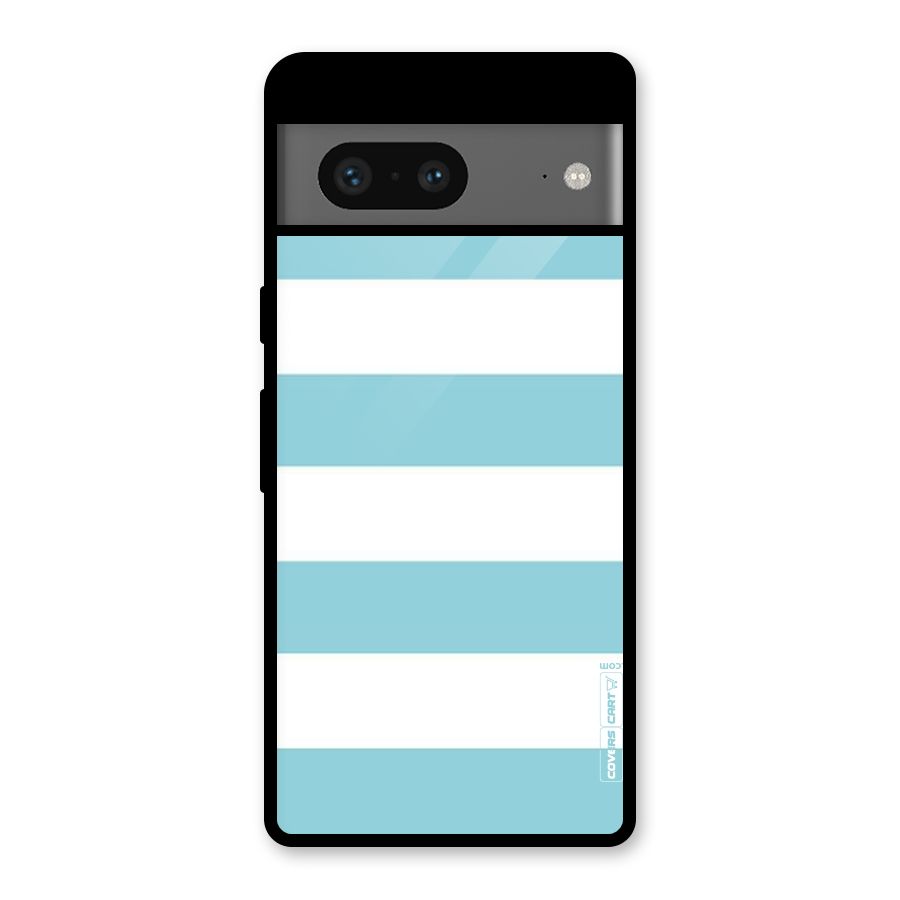 Pastel Blue White Stripes Glass Back Case for Google Pixel 7