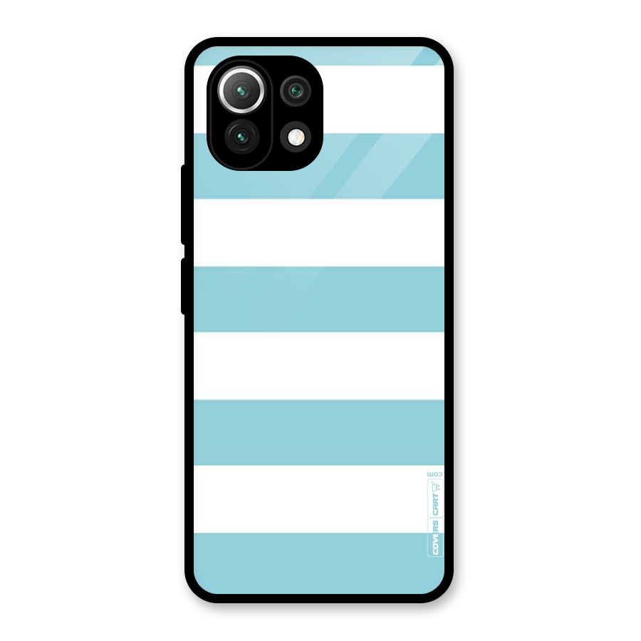 Pastel Blue White Stripes Glass Back Case for Mi 11 Lite NE 5G