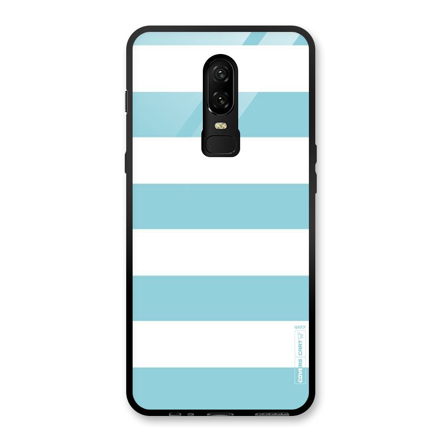 Pastel Blue White Stripes Glass Back Case for OnePlus 6