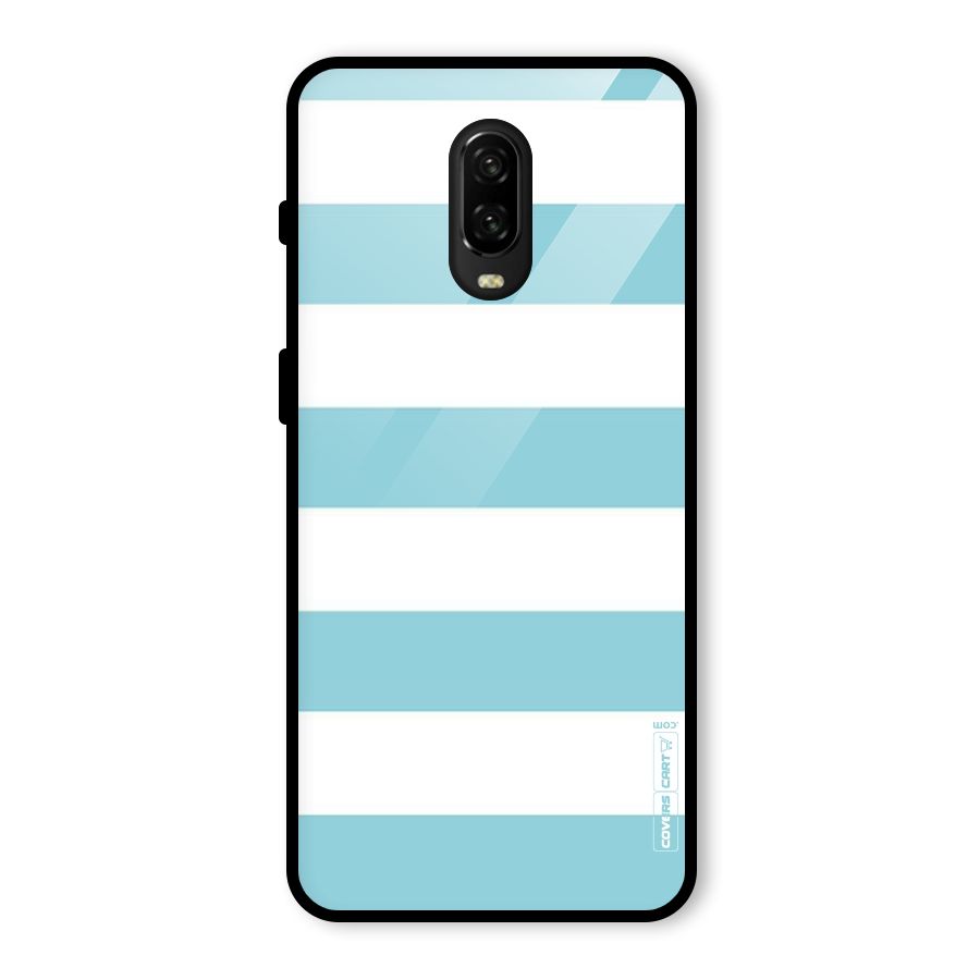 Pastel Blue White Stripes Glass Back Case for OnePlus 6T