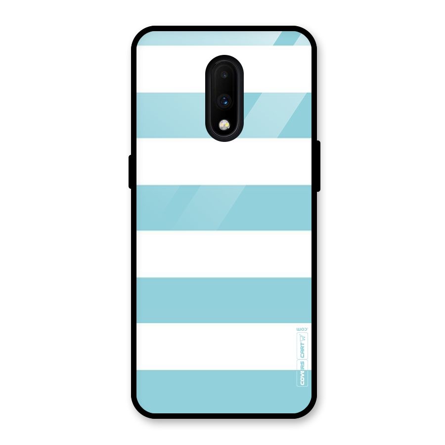 Pastel Blue White Stripes Glass Back Case for OnePlus 7