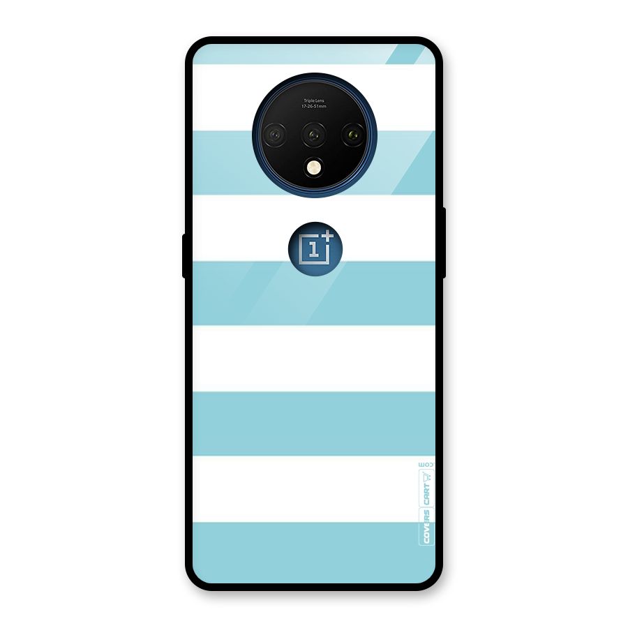 Pastel Blue White Stripes Glass Back Case for OnePlus 7T