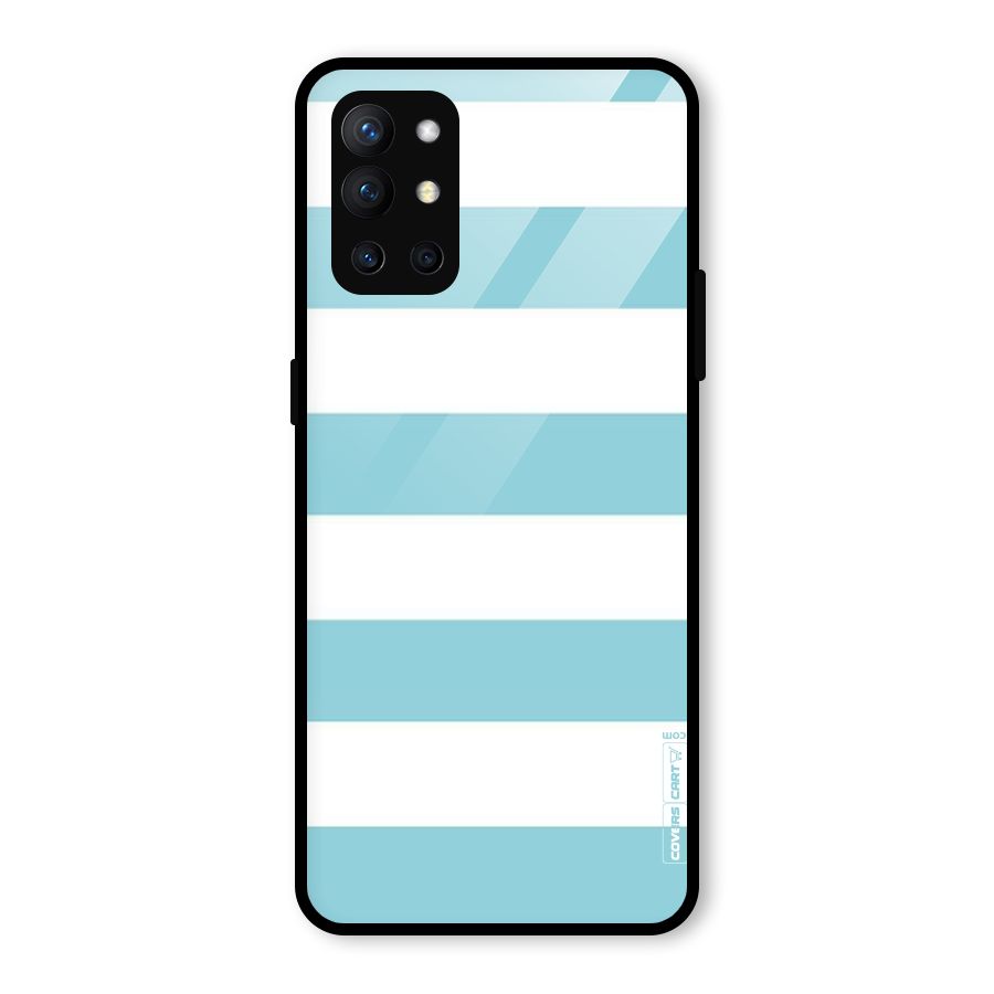 Pastel Blue White Stripes Glass Back Case for OnePlus 9R