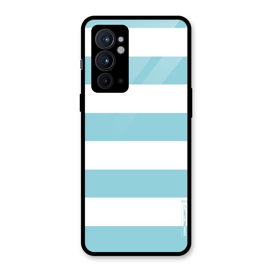 Pastel Blue White Stripes Glass Back Case for OnePlus 9RT 5G
