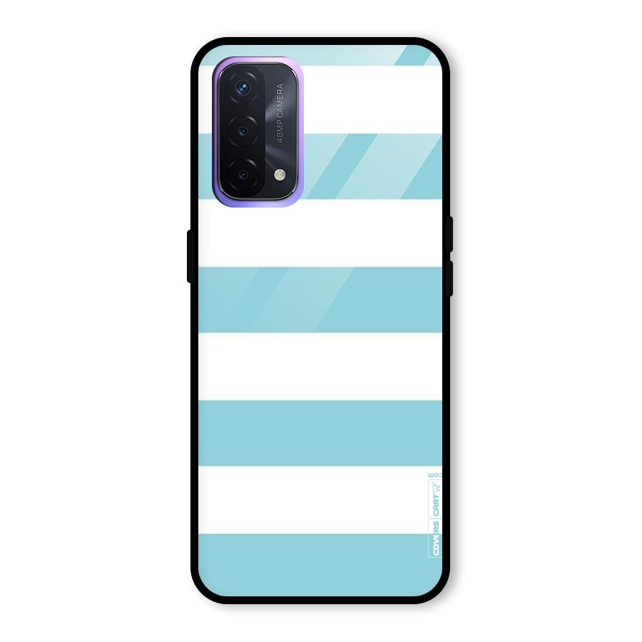 Pastel Blue White Stripes Glass Back Case for Oppo A74 5G