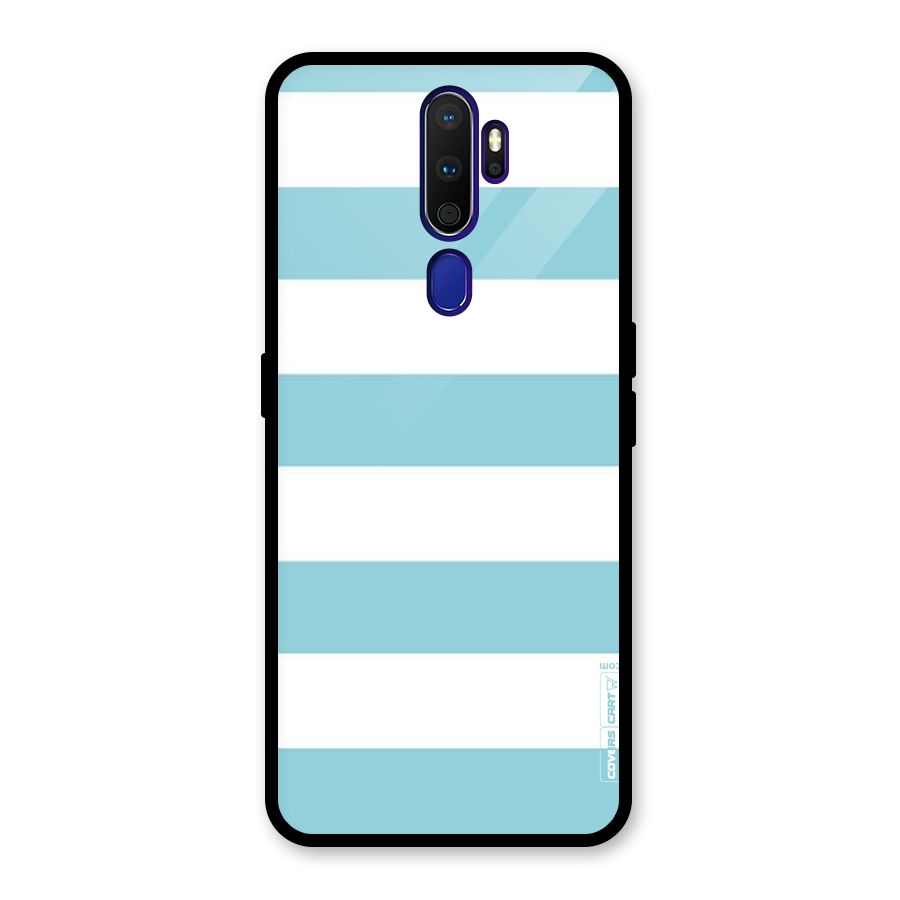 Pastel Blue White Stripes Glass Back Case for Oppo A9 (2020)