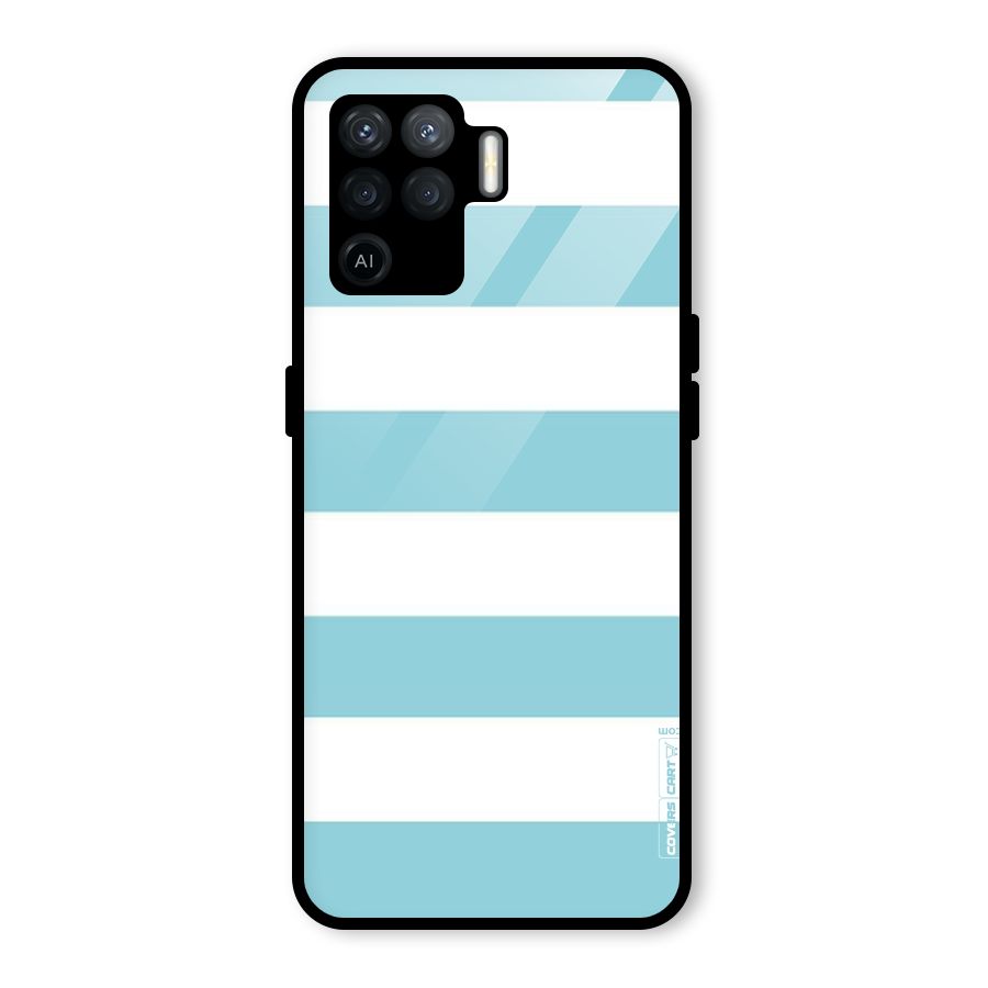 Pastel Blue White Stripes Glass Back Case for Oppo F19 Pro