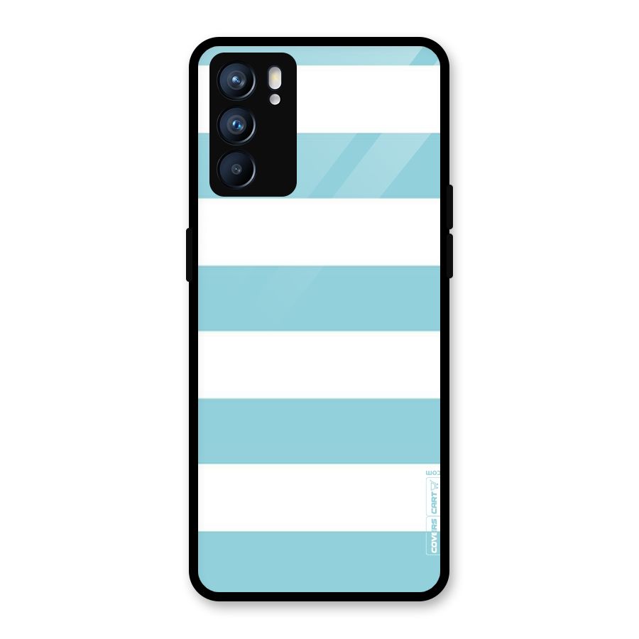 Pastel Blue White Stripes Glass Back Case for Oppo Reno6 5G