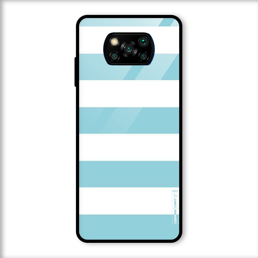 Pastel Blue White Stripes Glass Back Case for Poco X3