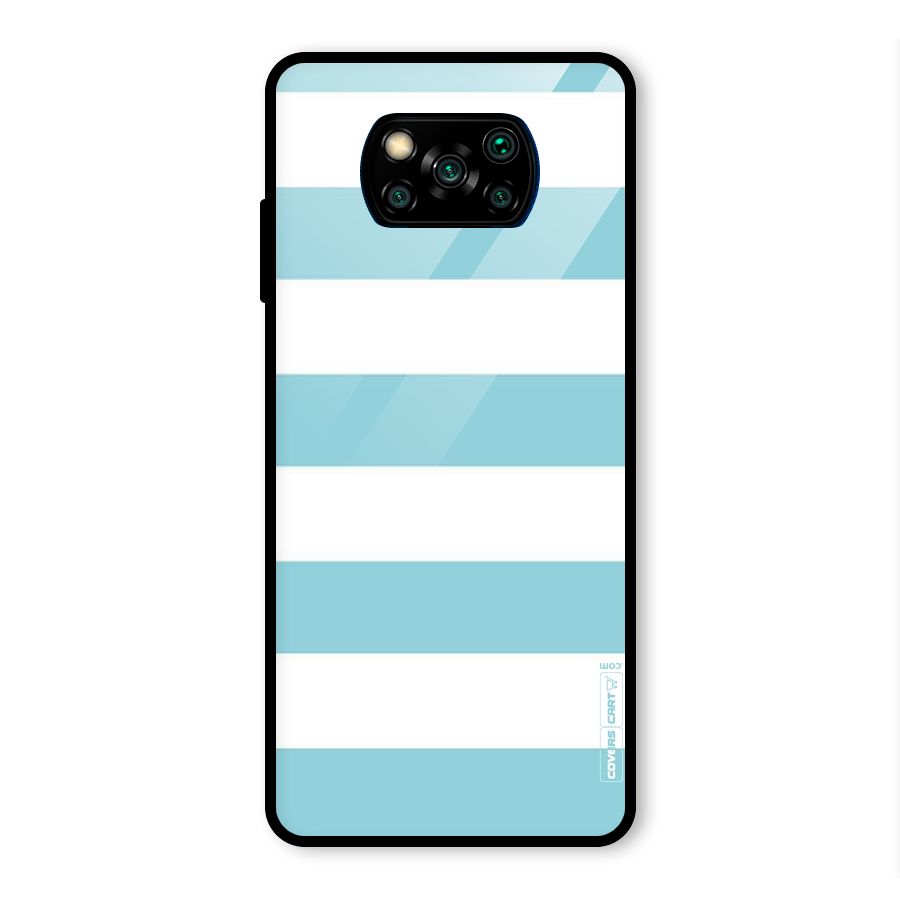 Pastel Blue White Stripes Glass Back Case for Poco X3 Pro