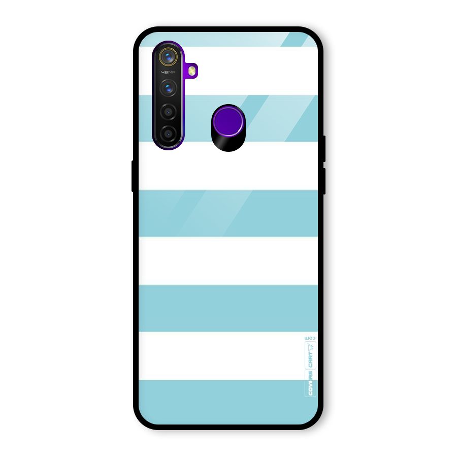Pastel Blue White Stripes Glass Back Case for Realme 5 Pro