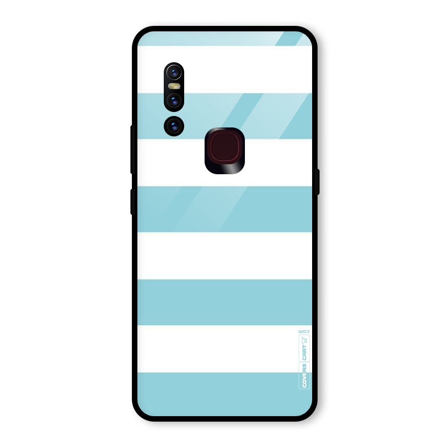 Pastel Blue White Stripes Glass Back Case for Vivo V15