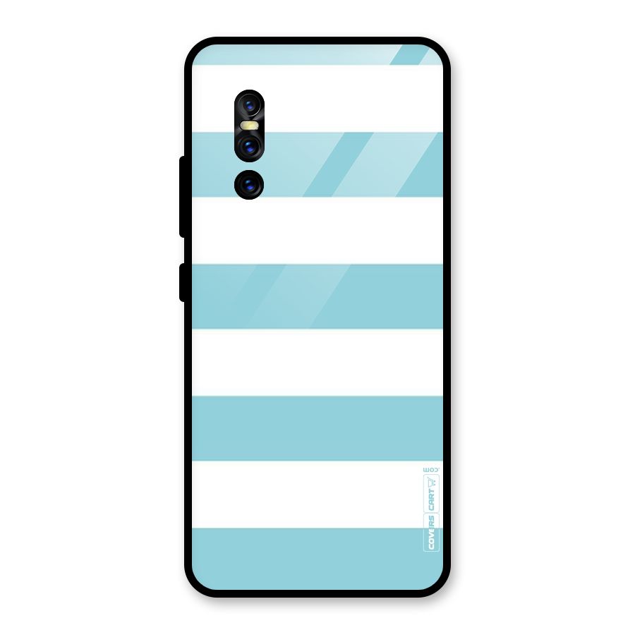 Pastel Blue White Stripes Glass Back Case for Vivo V15 Pro
