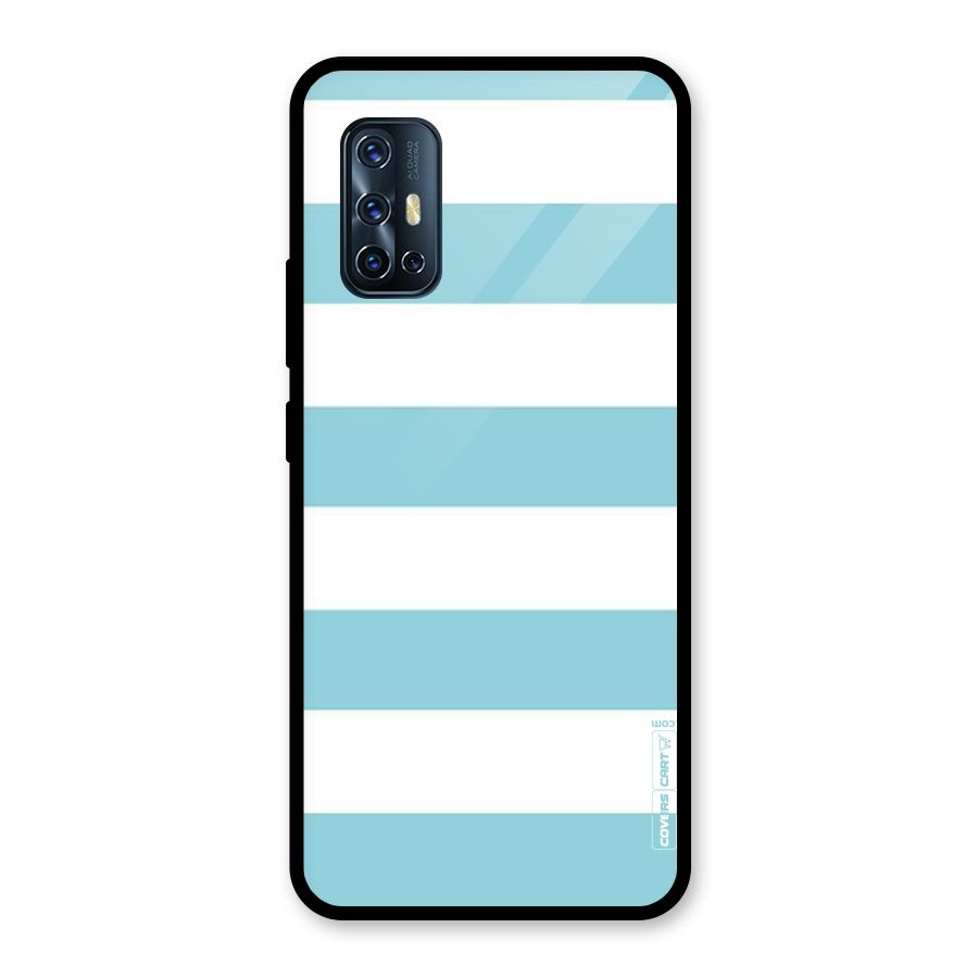 Pastel Blue White Stripes Glass Back Case for Vivo V17