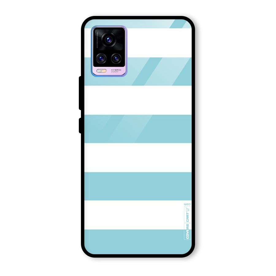 Pastel Blue White Stripes Glass Back Case for Vivo V20 Pro