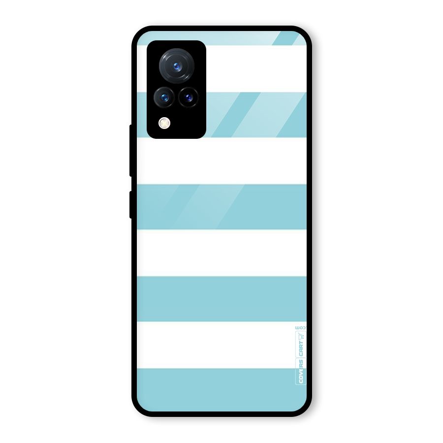 Pastel Blue White Stripes Glass Back Case for Vivo V21 5G