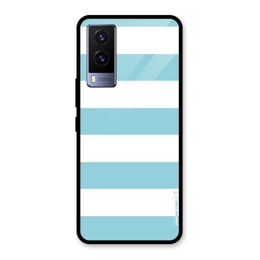 Pastel Blue White Stripes Glass Back Case for Vivo V21e 5G