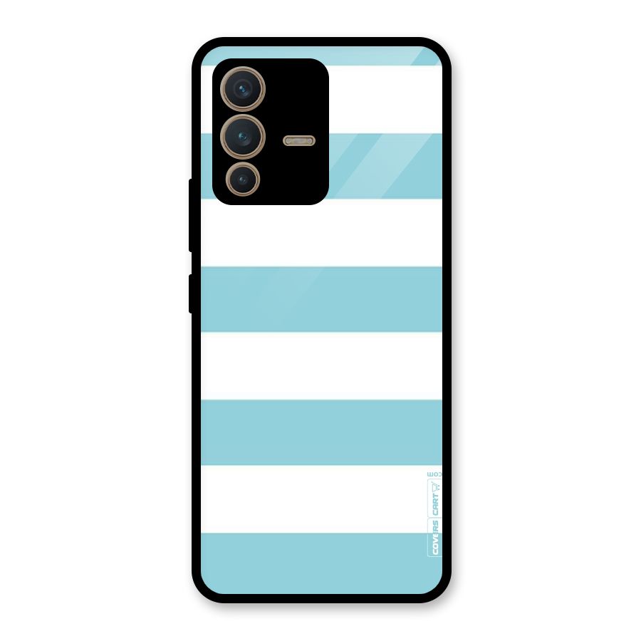 Pastel Blue White Stripes Glass Back Case for Vivo V23 5G