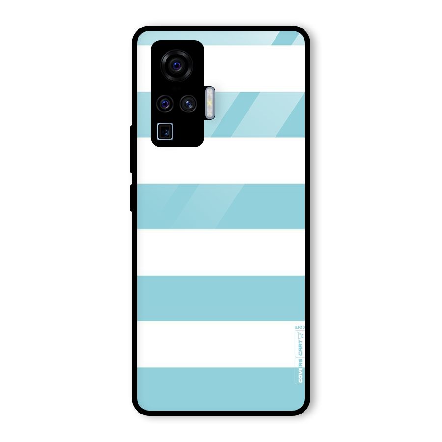 Pastel Blue White Stripes Glass Back Case for Vivo X50 Pro