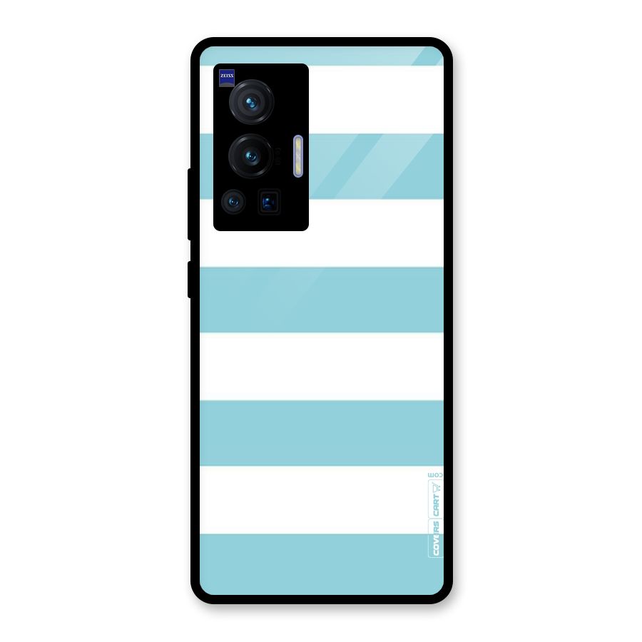 Pastel Blue White Stripes Glass Back Case for Vivo X70 Pro