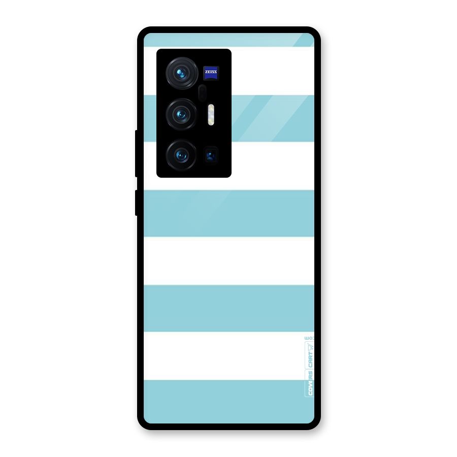 Pastel Blue White Stripes Glass Back Case for Vivo X70 Pro Plus