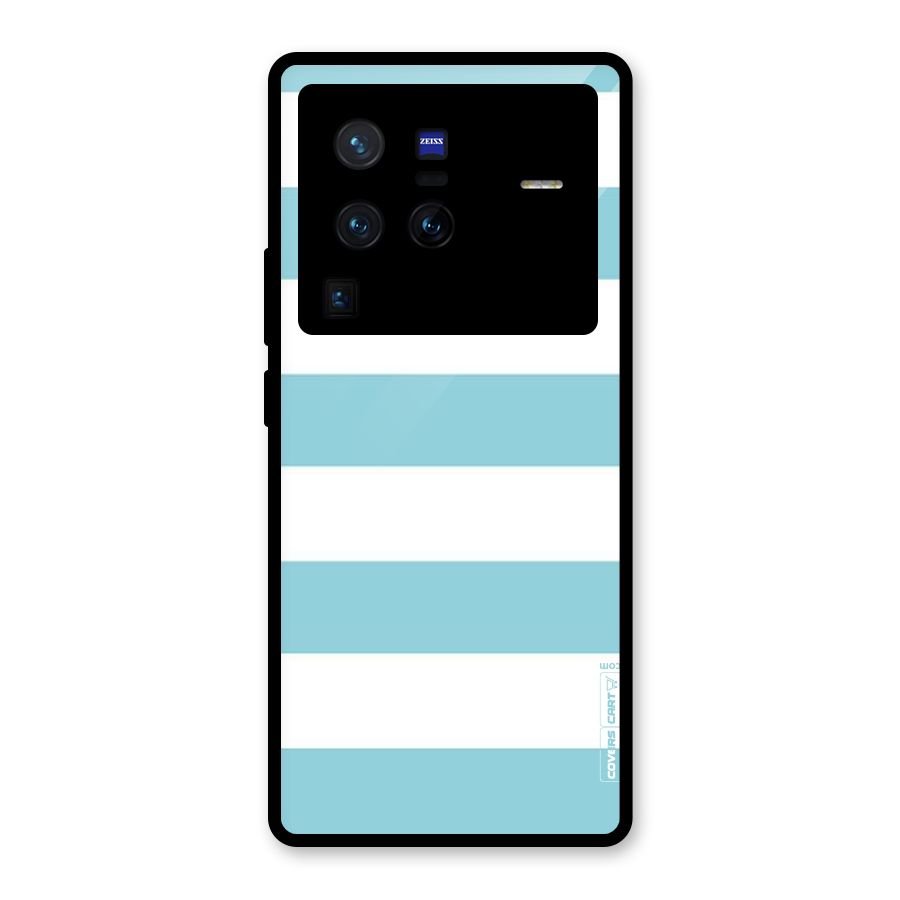 Pastel Blue White Stripes Glass Back Case for Vivo X80 Pro