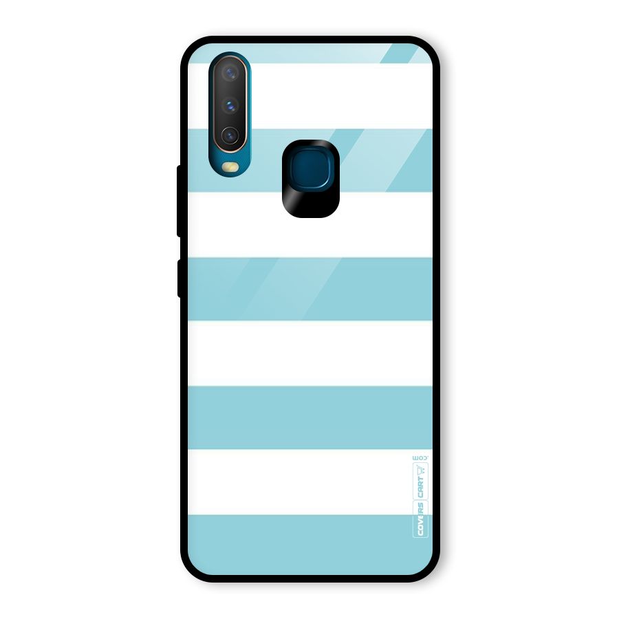 Pastel Blue White Stripes Glass Back Case for Vivo Y15