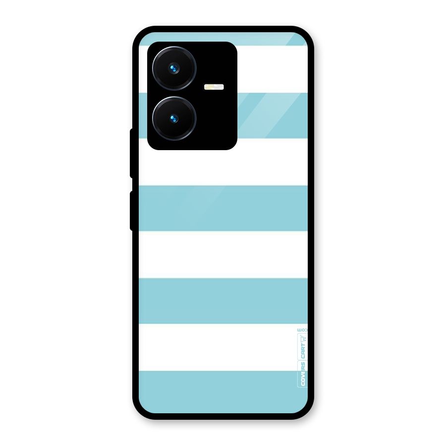 Pastel Blue White Stripes Glass Back Case for Vivo Y22