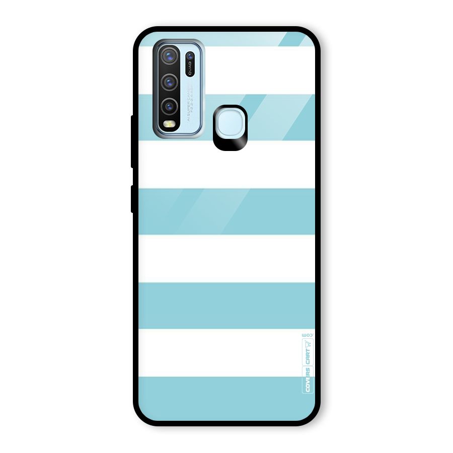 Pastel Blue White Stripes Glass Back Case for Vivo Y50
