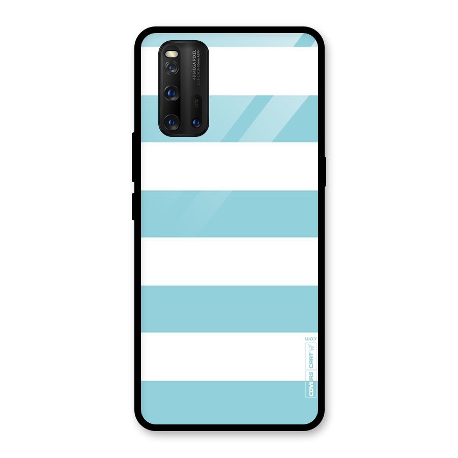 Pastel Blue White Stripes Glass Back Case for Vivo iQOO 3