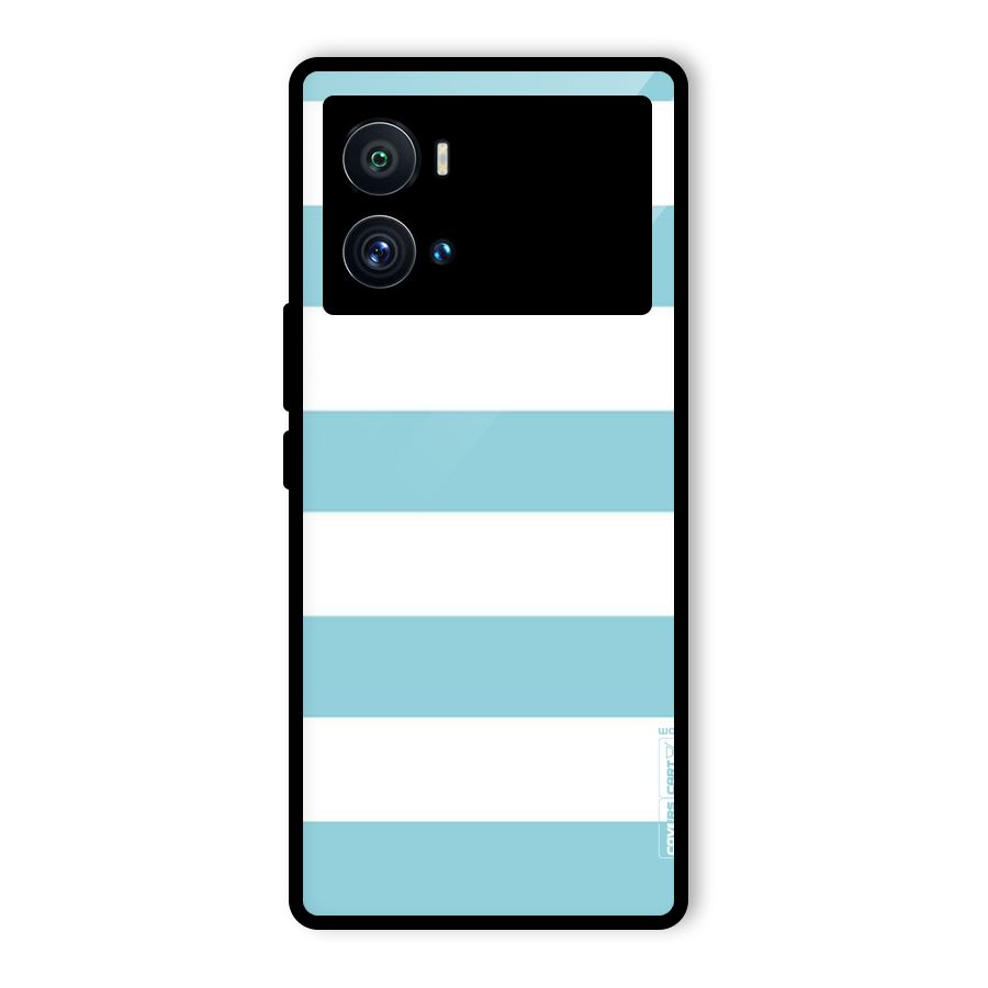 Pastel Blue White Stripes Glass Back Case for Vivo iQOO 9 Pro