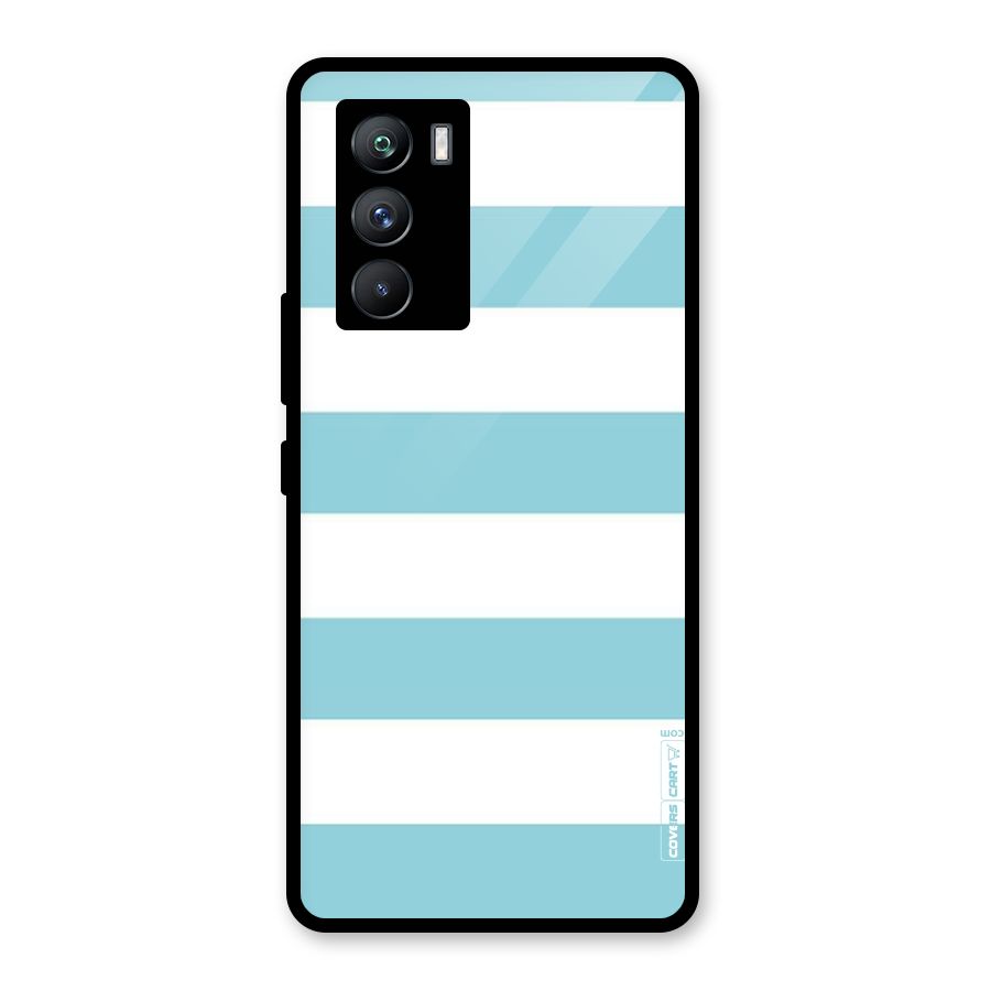 Pastel Blue White Stripes Glass Back Case for Vivo iQOO 9 SE