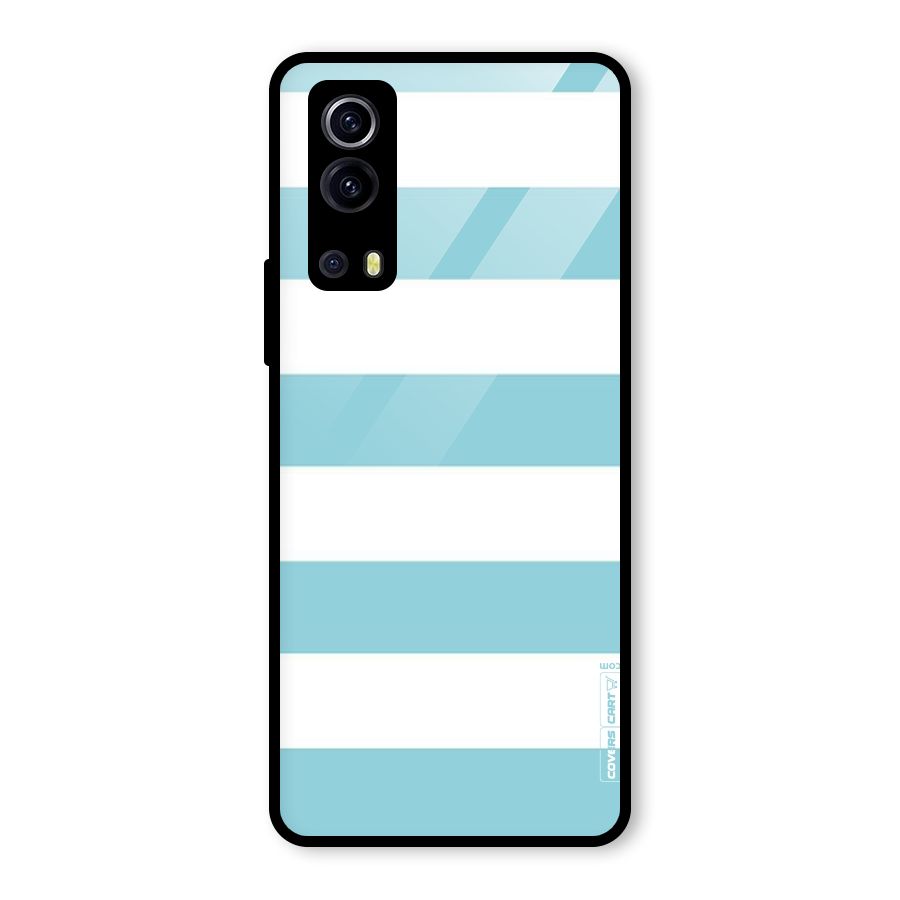 Pastel Blue White Stripes Glass Back Case for Vivo iQOO Z3
