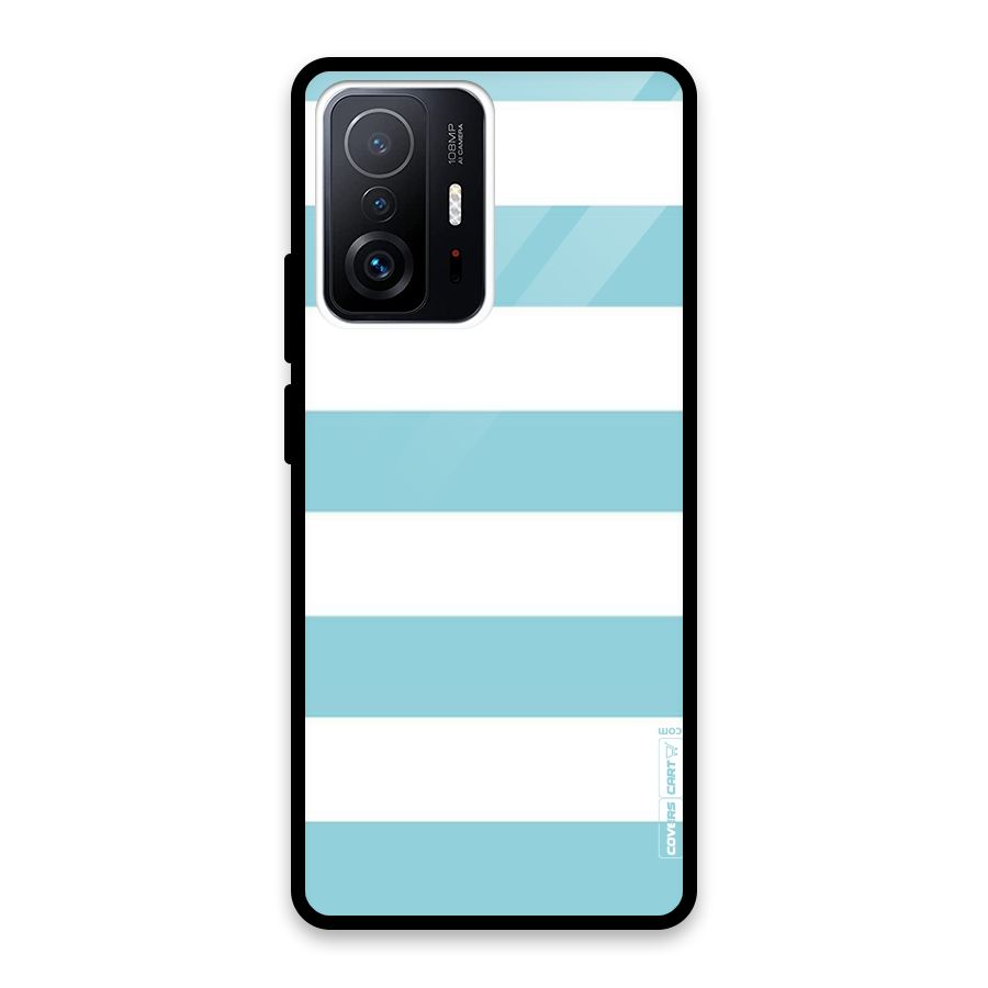 Pastel Blue White Stripes Glass Back Case for Xiaomi 11T Pro
